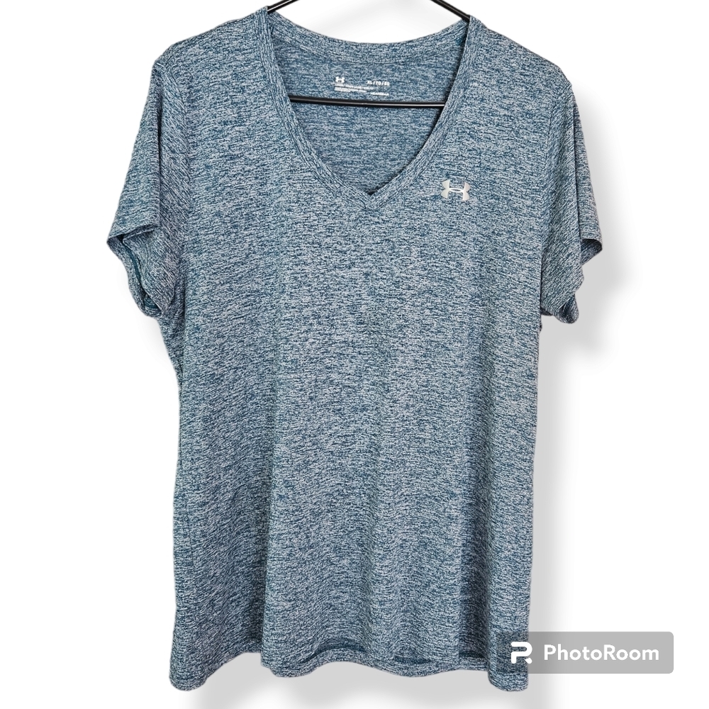 UNDER Armour Heathered Green Heatgear Loose Fit V-Neck T-shirt